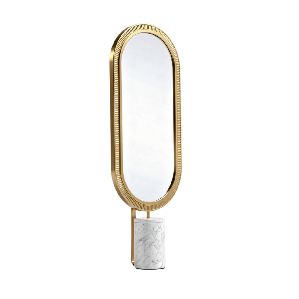 Modern Gold Framed Oval Vanity Mirror with Marble Base