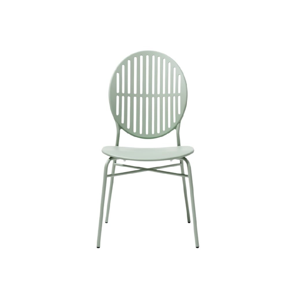 Minimalist Mint Green Metal Chair with Slatted Backrest